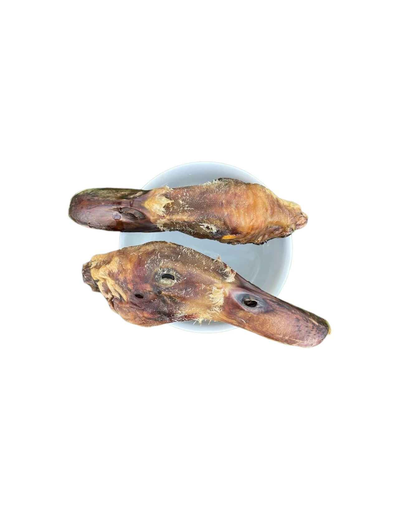 Two dehydrated whole duck heads