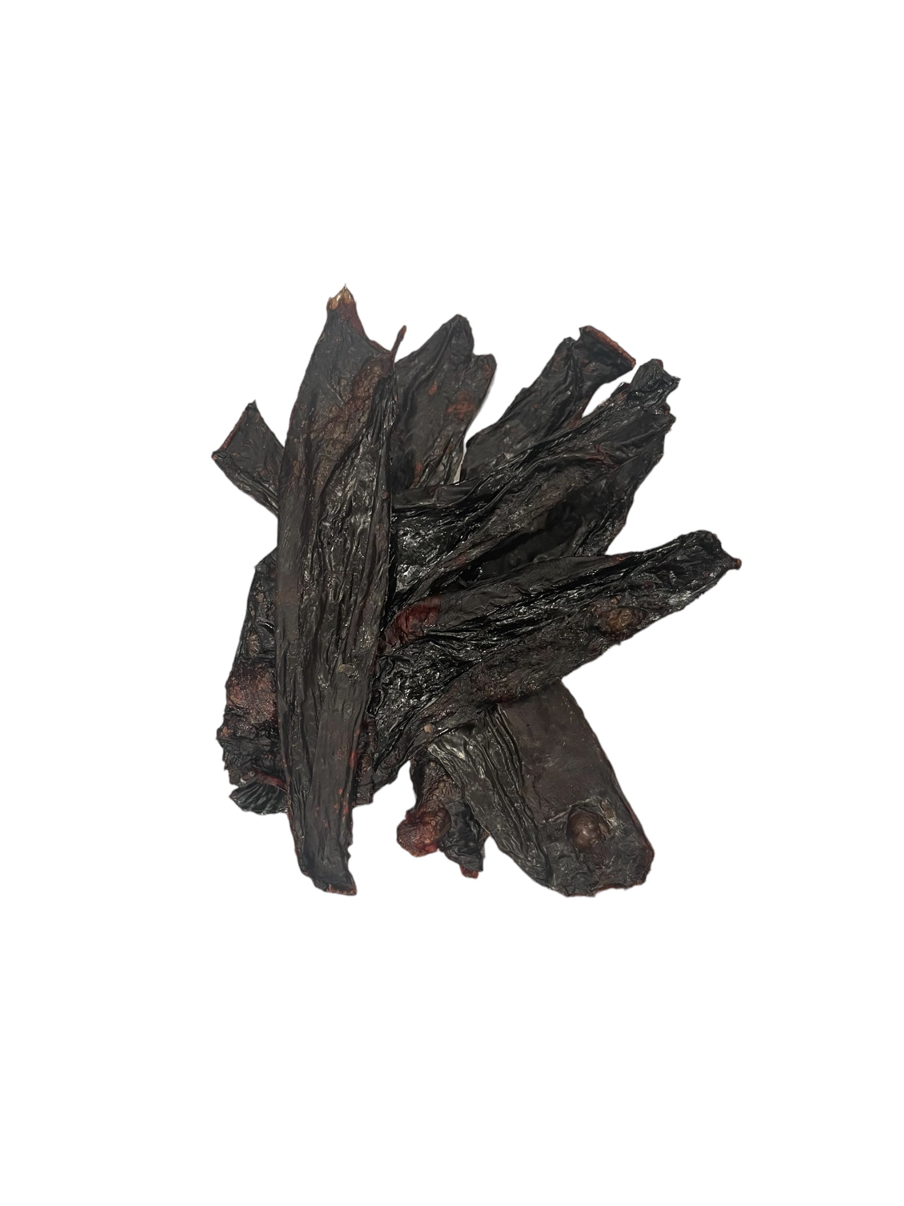 Close-up of dehydrated beef spleen slices laid out