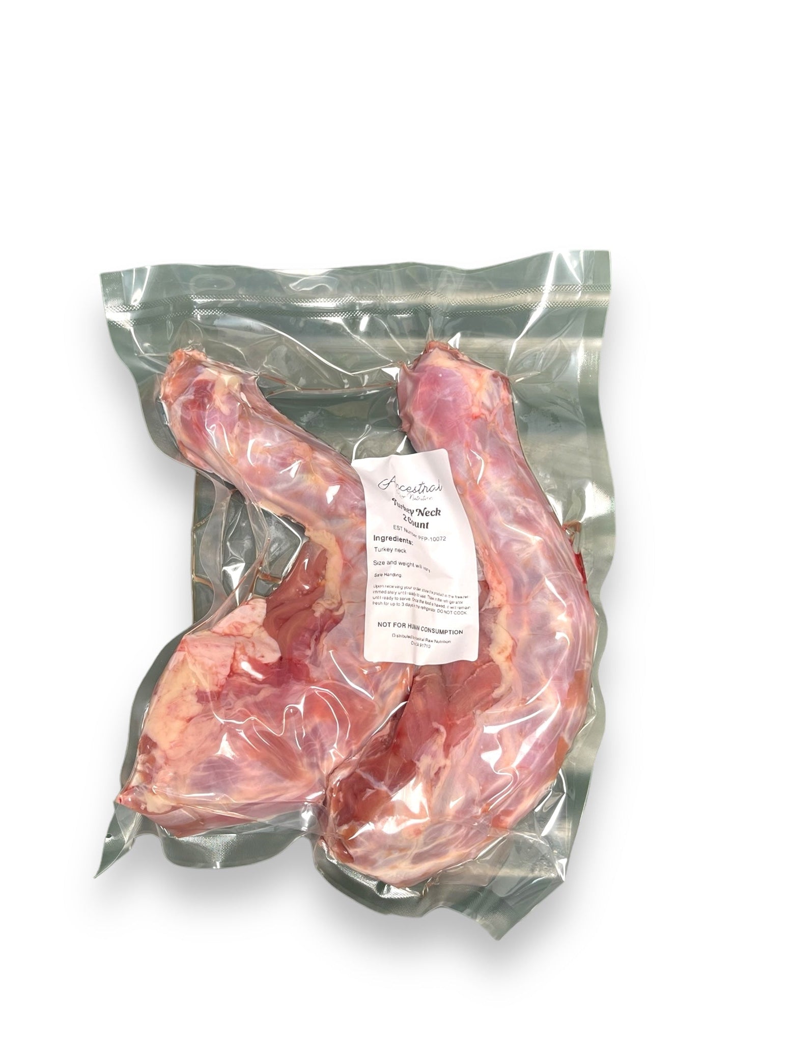 Packaged turkey necks for raw feeders