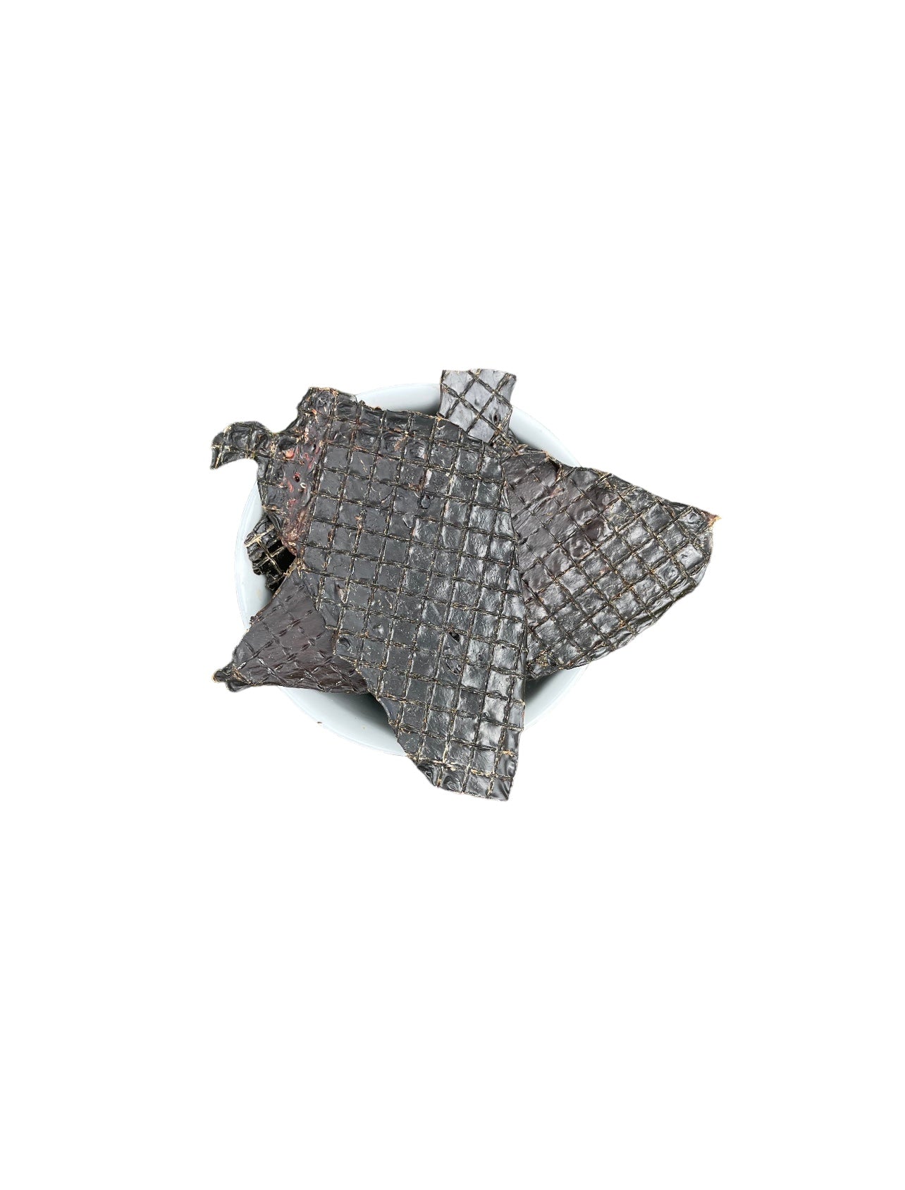 Dehydrated beef liver slices displayed