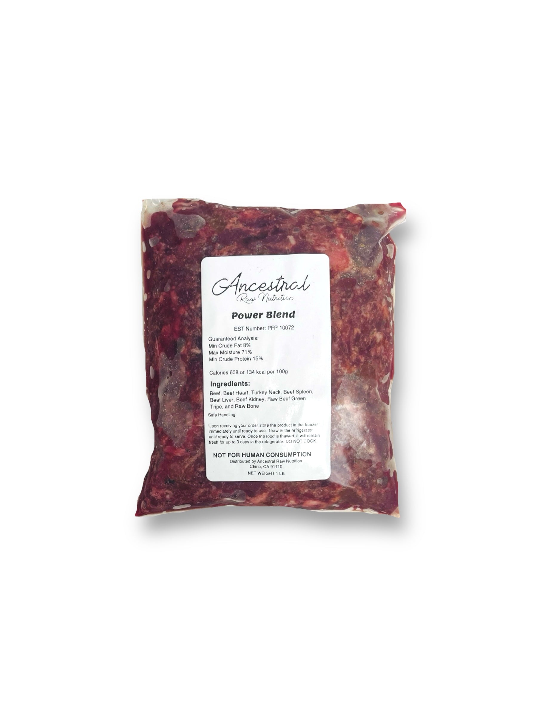 Ancestral Raw Nutrition Power Blend with green tripe in packaging