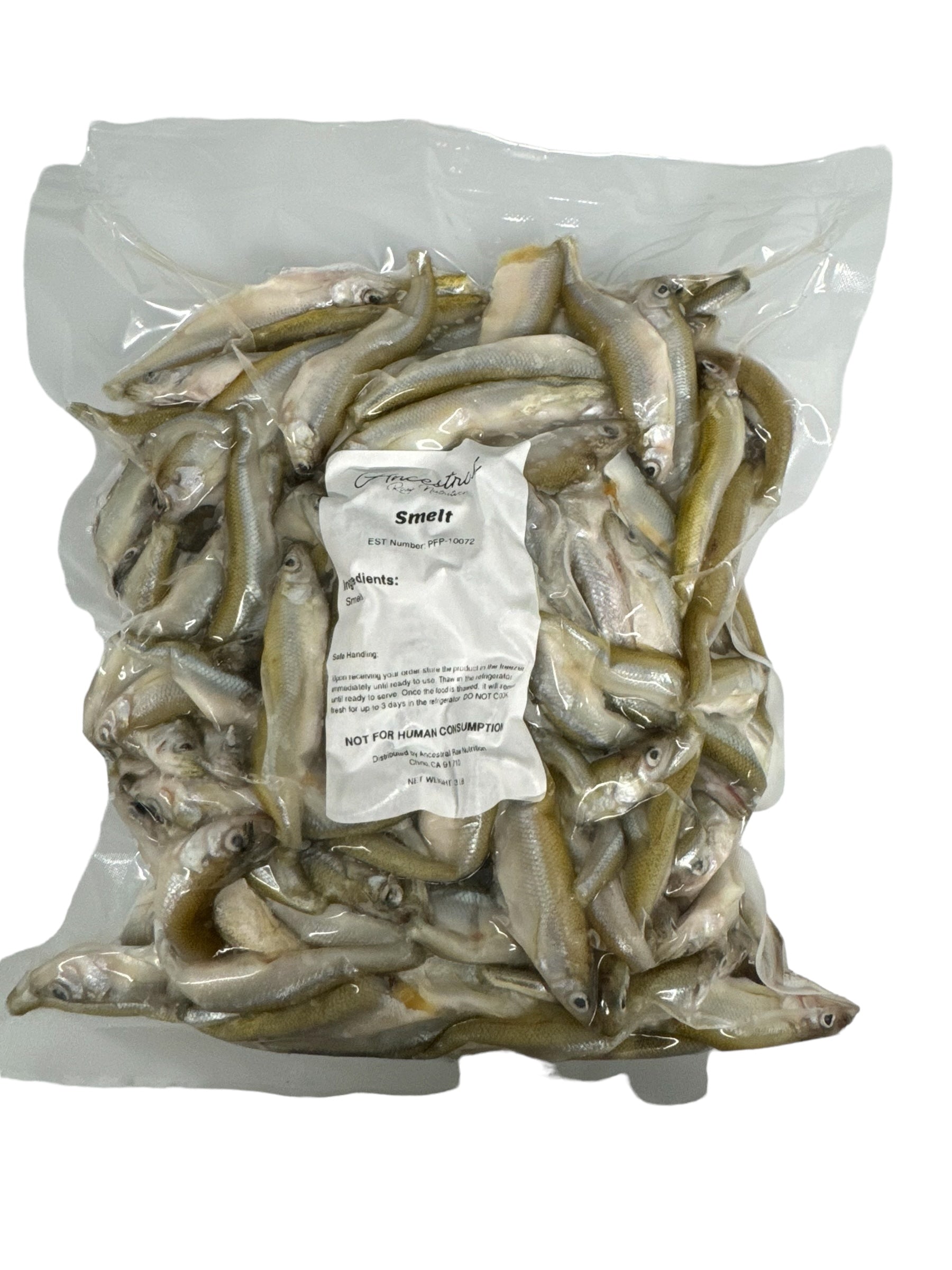 Raw frozen smelt in packaging