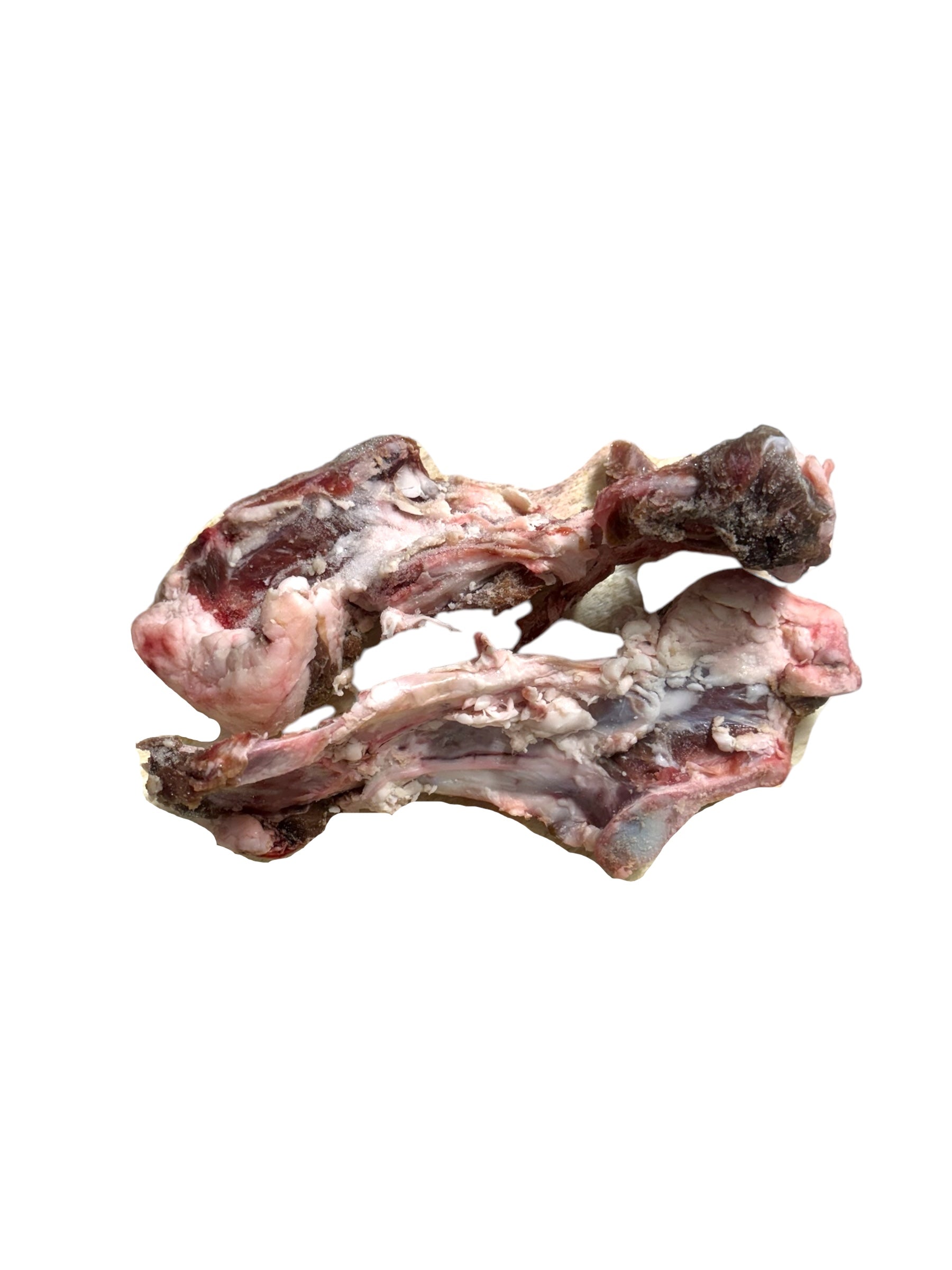 Close-up of raw lamb aitch bones showing natural texture