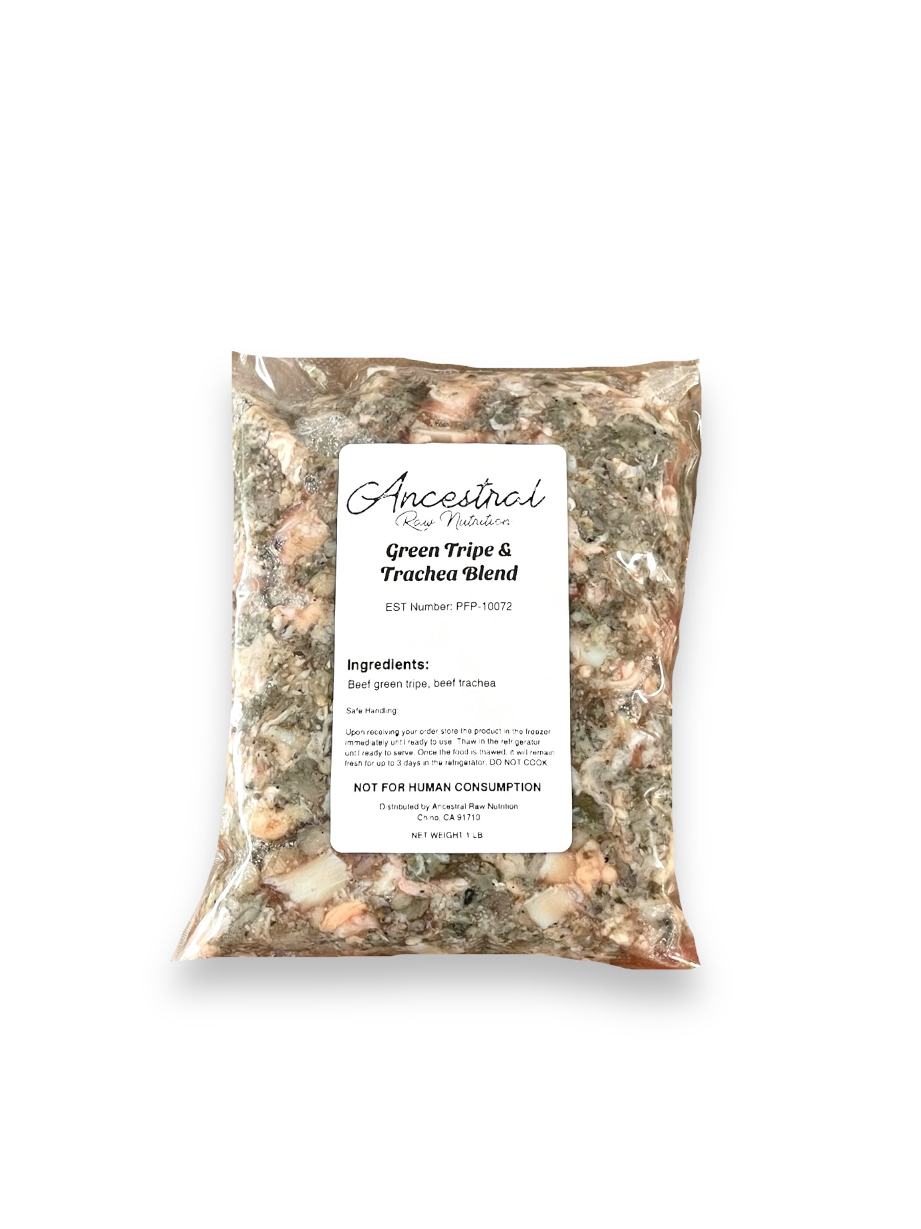1 LB Green Tripe & Trachea Blend in vacuum-sealed pouch