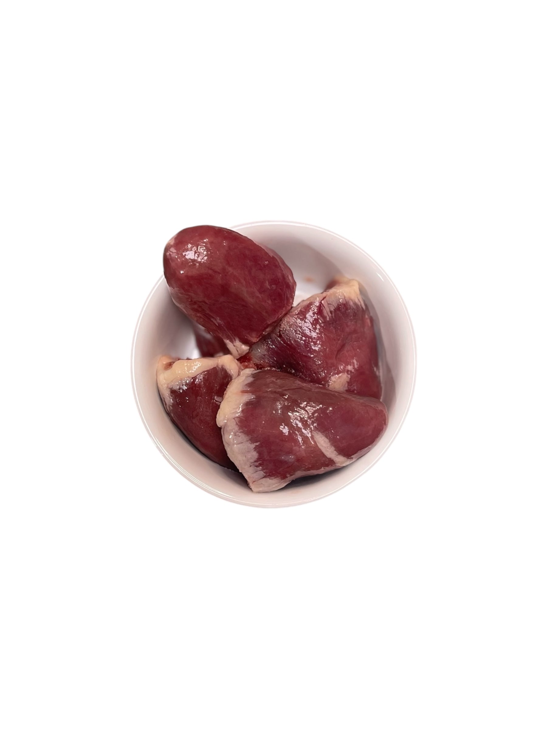 Close-up of raw turkey hearts showing fresh, natural texture