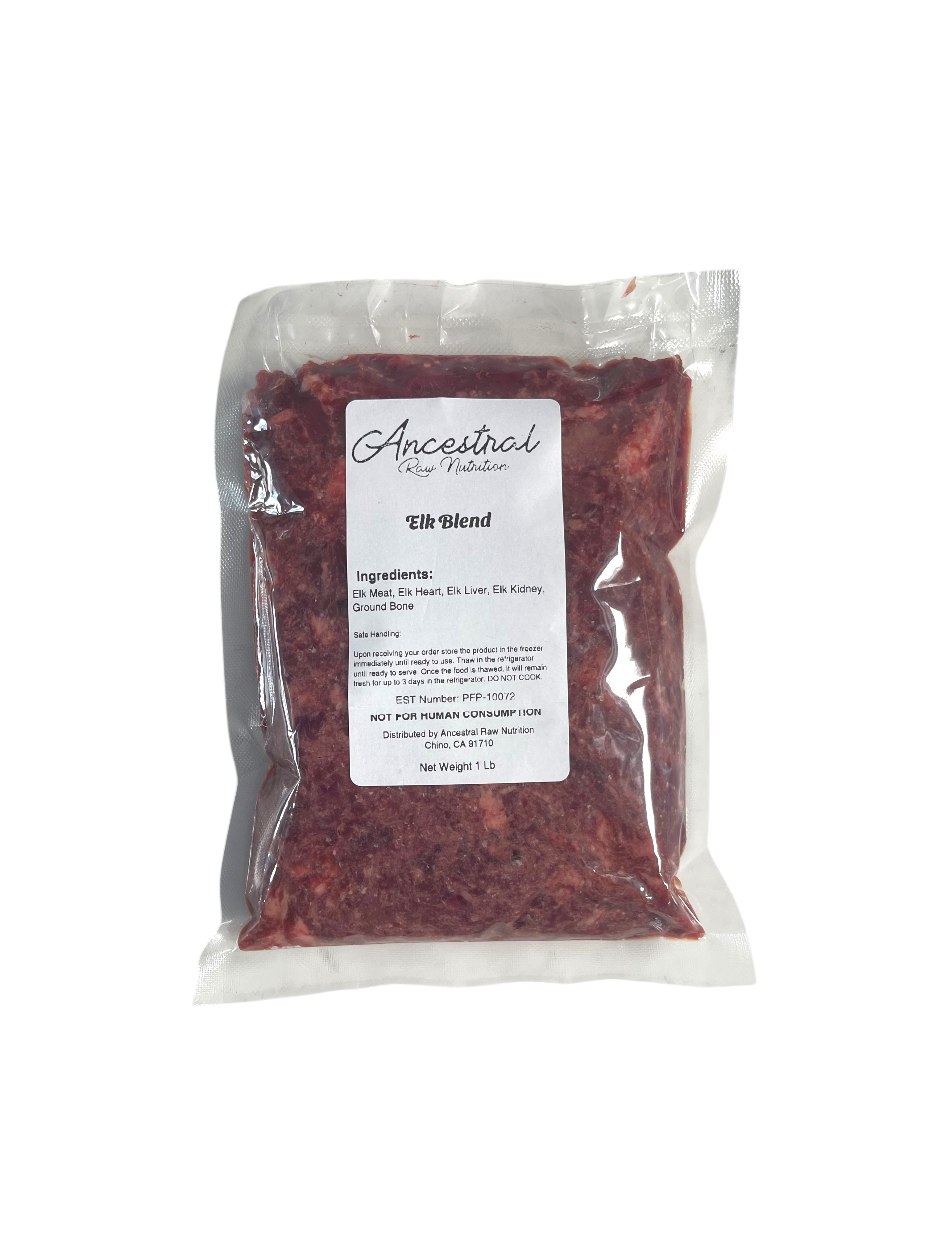 Elk raw dog food blend packaging