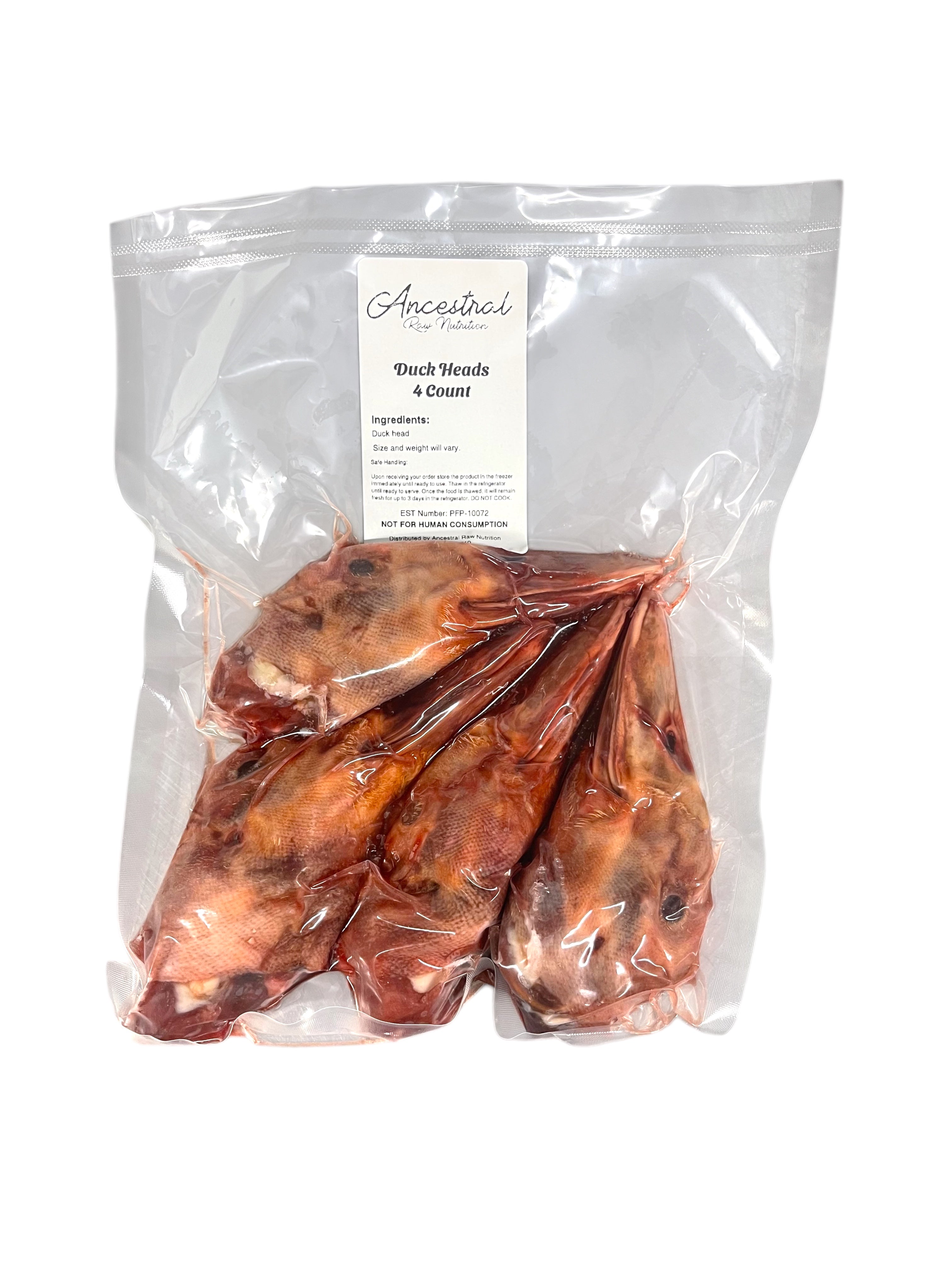 Frozen raw duck heads packaged for sale