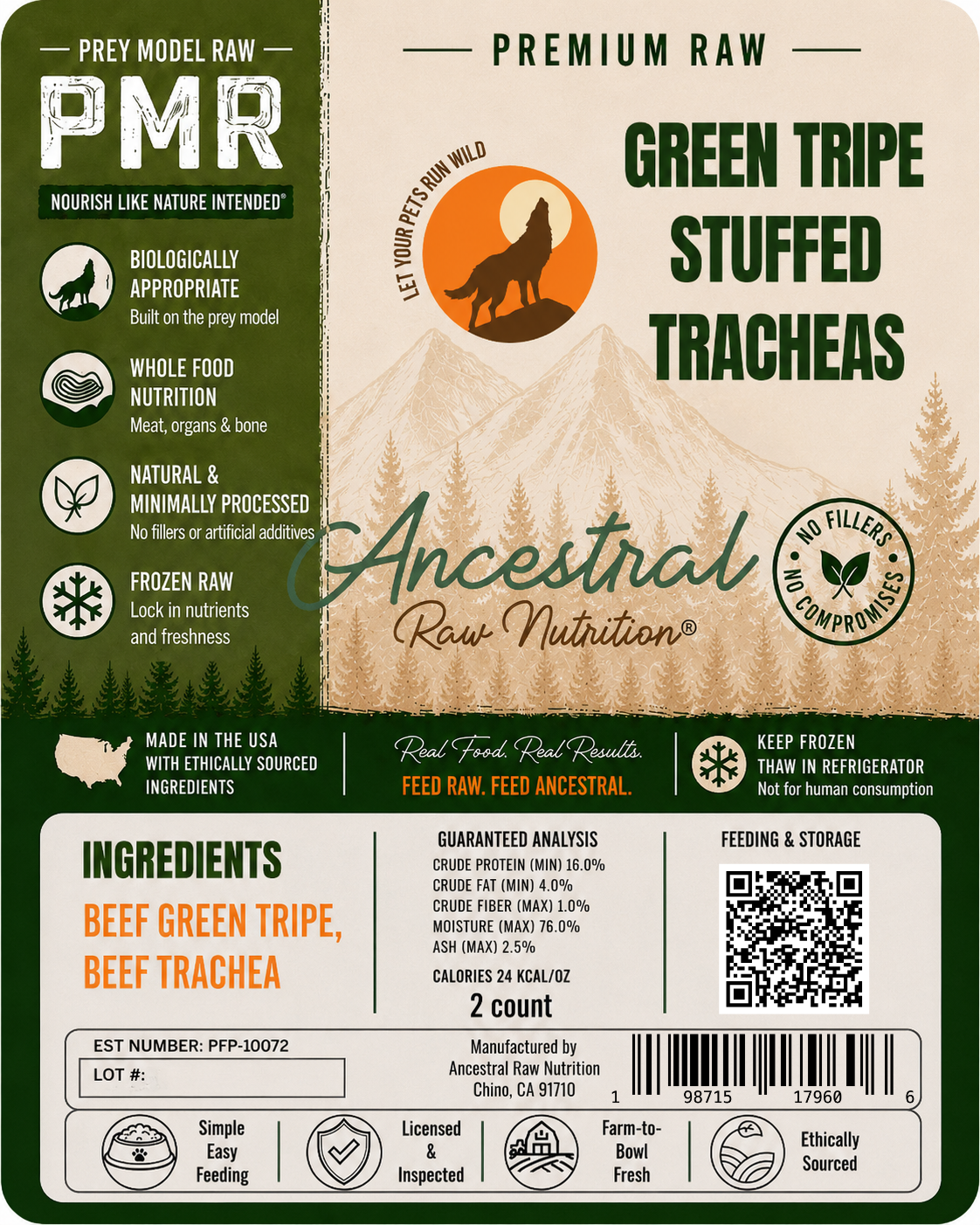 Raw Green Tripe Stuffed Tracheas