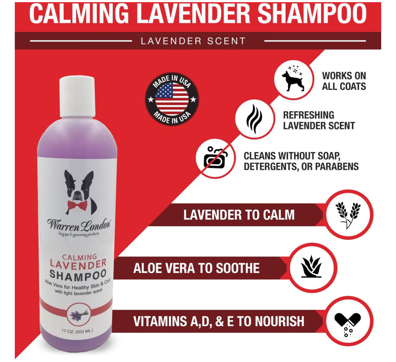 Warren London Calming Lavender & Aloe Vera Dog & Cat Shampoo, 17-oz bottle